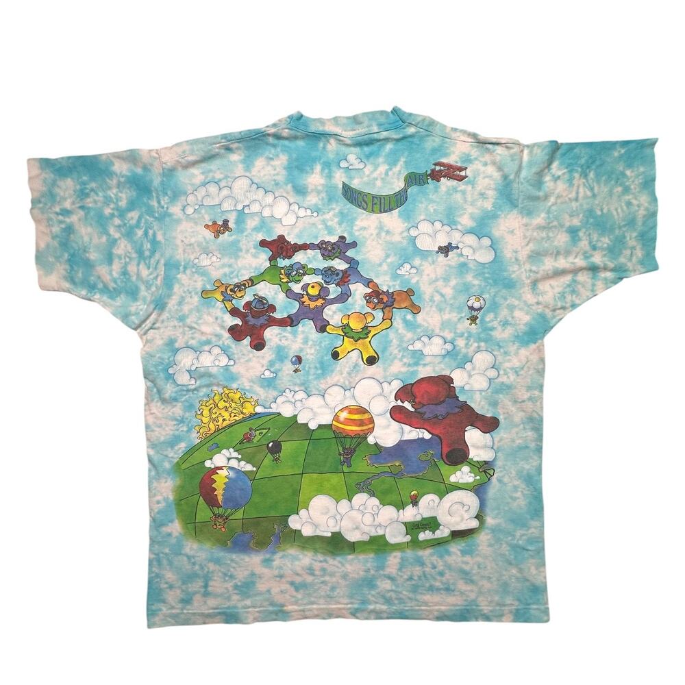 Vintage Liquid Blue Grateful Dead Skydiving Bears Tie Dye T-Shirt XL 1990s AOP